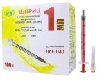 Шприц инсулиновый, 1 мл р. 0.45ммх12мм 26G 100 шт арт. 4036534200025 u-40 трехкомпонентный с надетой (съемной) иглой с красным поршнем блистер